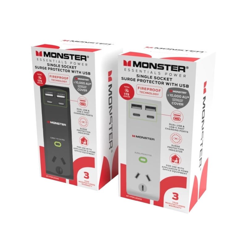 Monster 1-Port+USB Surge White