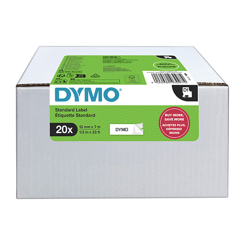 Dymo D1 12mmx7M Blk/White Pk20