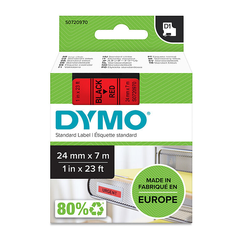 Dymo D1 Tape 24mmx7M Blk on Rd